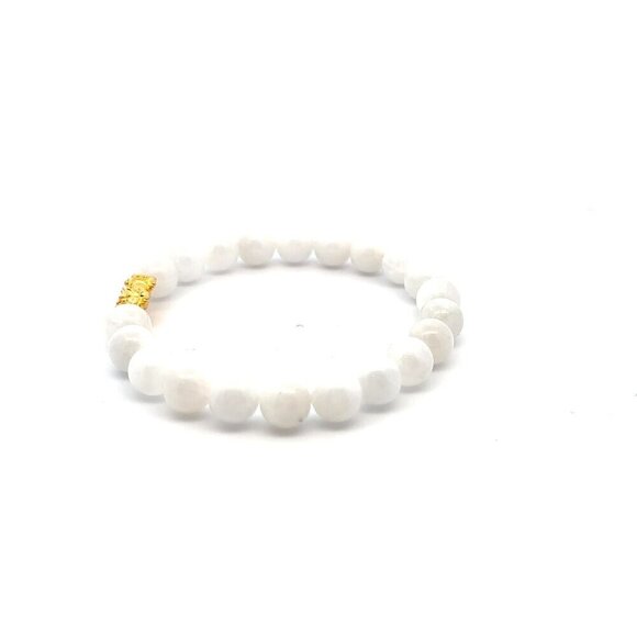 24K Gold Piyao Pixiu Dragon Bracelet Gemstone Birthstones Moonstone 8mm S 6.5" - Picture 2 of 5
